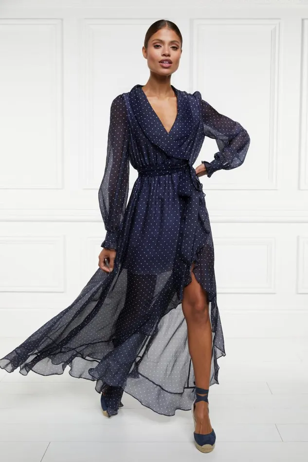 Women Ellisa Maxi Dress Navy Polka Dot Holland Cooper Dresses