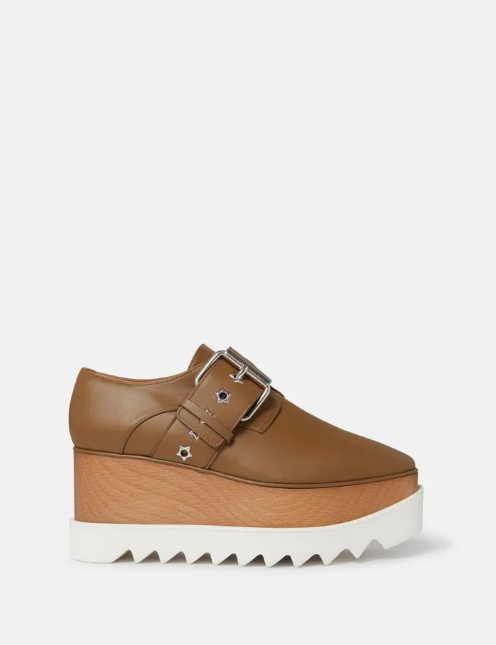 Women Elyse StarStudded Buckle Platform Shoes Pecan Brown Stella McCartney Wedges