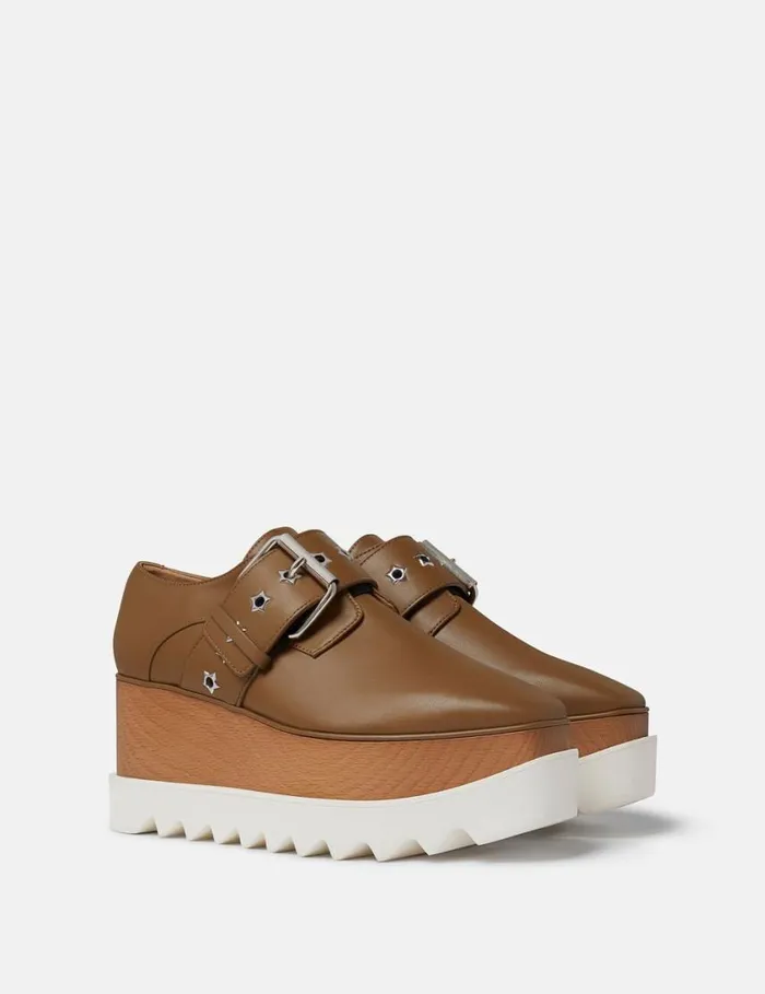Women Elyse StarStudded Buckle Platform Shoes Pecan Brown Stella McCartney Wedges Women Elyse StarStudded Buckle Platform Shoes Pecan Brown Stella McCartney Wedges