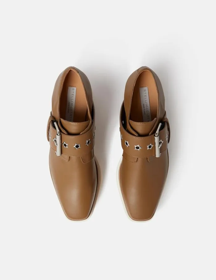 Women Elyse StarStudded Buckle Platform Shoes Pecan Brown Stella McCartney Wedges Women Elyse StarStudded Buckle Platform Shoes Pecan Brown Stella McCartney Wedges