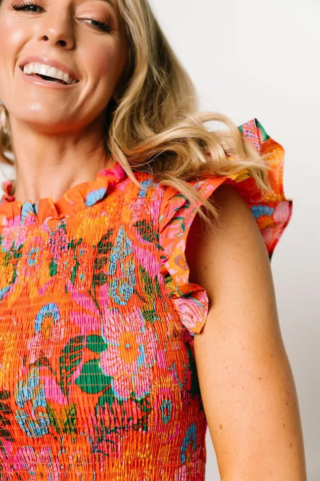 Women Emily Smocked Tier Dress Orange Floral Baltic Born Bump Friendly Women Emily Smocked Tier Dress Orange Floral Baltic Born Bump Friendly