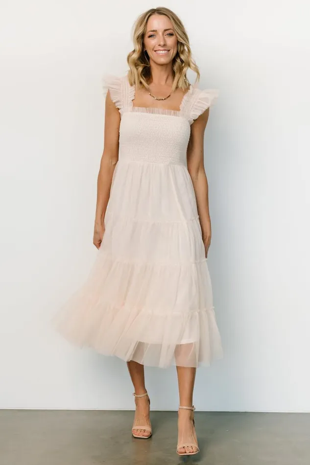 Women Emma Smocked Tulle Dress Beige Baltic Born Tulle Styles
