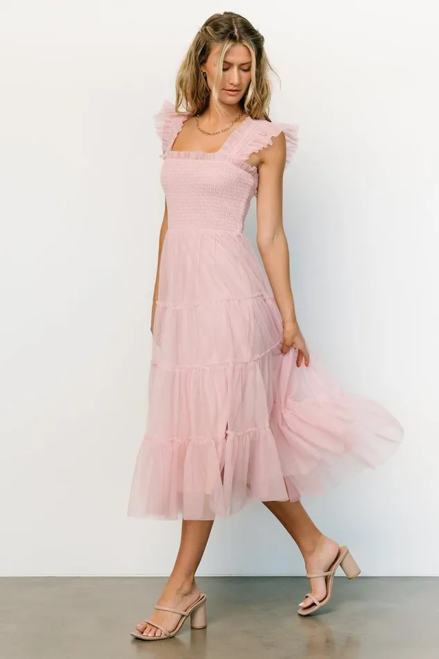 Women Emma Smocked Tulle Dress Mauve Baltic Born Midi Dresses Women Emma Smocked Tulle Dress Mauve Baltic Born Midi Dresses