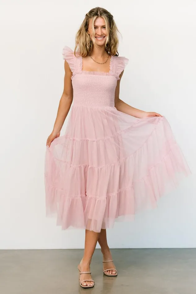 Women Emma Smocked Tulle Dress Mauve Baltic Born Midi Dresses Women Emma Smocked Tulle Dress Mauve Baltic Born Midi Dresses
