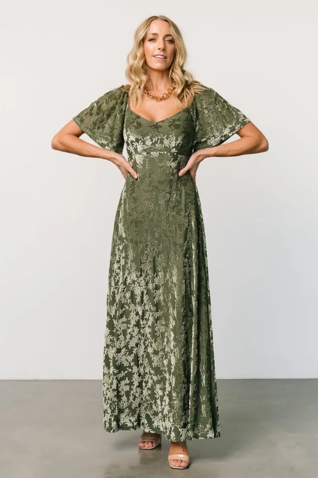 Women Everley Velvet Maxi Dress Dark Sage Baltic Born Maxi Dresses