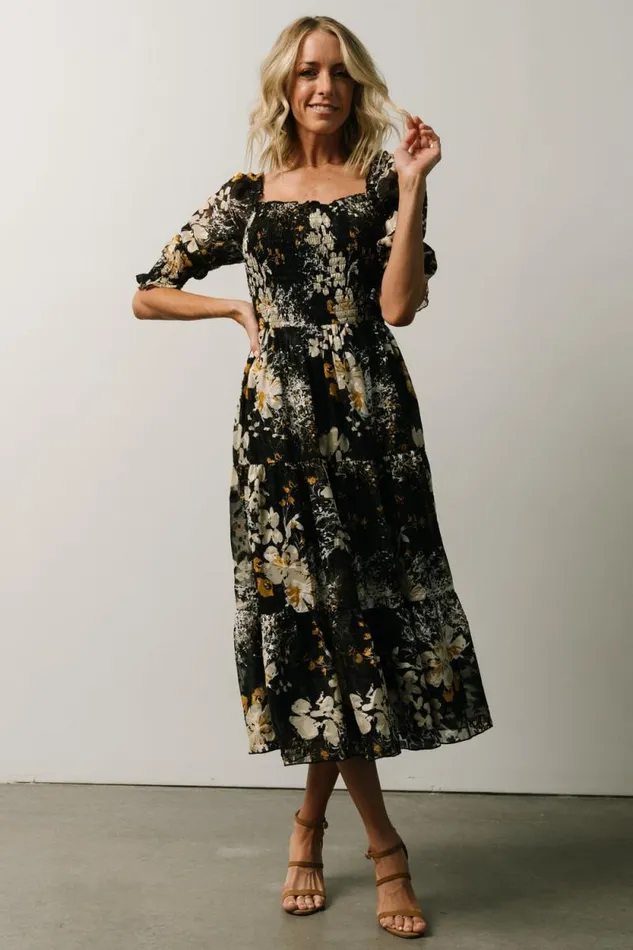 Women Fabian Jacquard Midi Dress Black Floral Baltic Born Midi Dresses