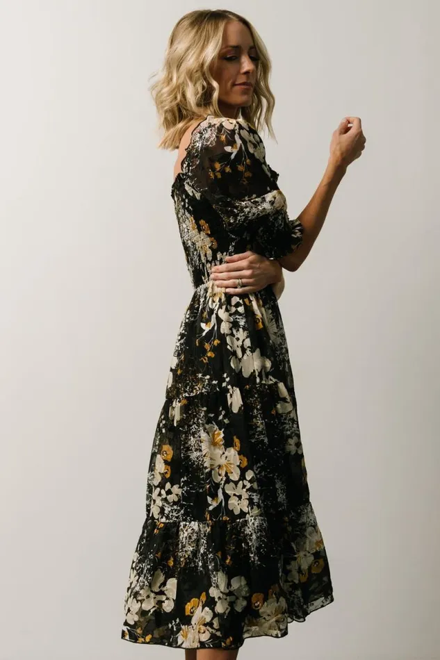 Women Fabian Jacquard Midi Dress Black Floral Baltic Born Midi Dresses Women Fabian Jacquard Midi Dress Black Floral Baltic Born Midi Dresses