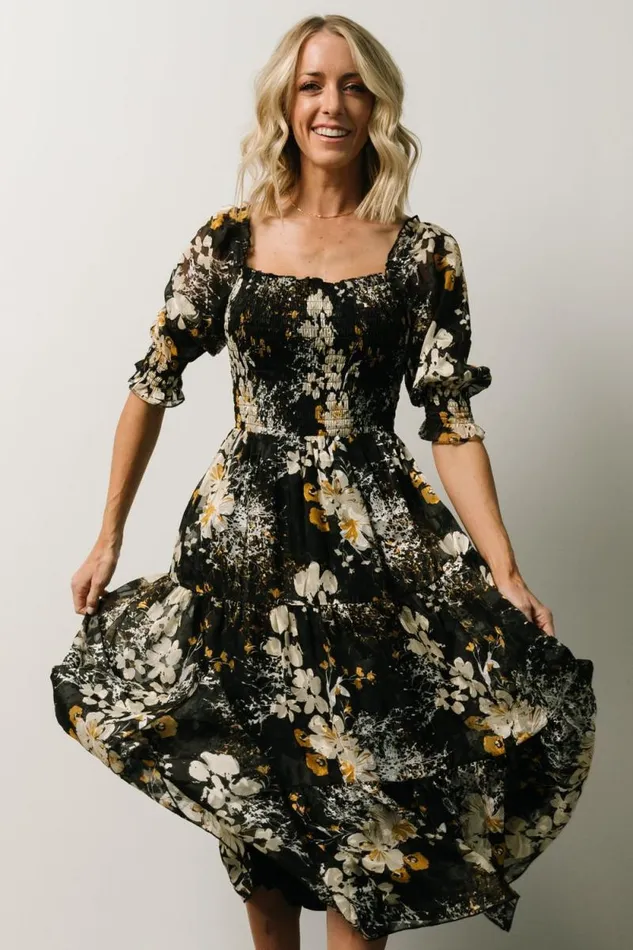 Women Fabian Jacquard Midi Dress Black Floral Baltic Born Midi Dresses Women Fabian Jacquard Midi Dress Black Floral Baltic Born Midi Dresses