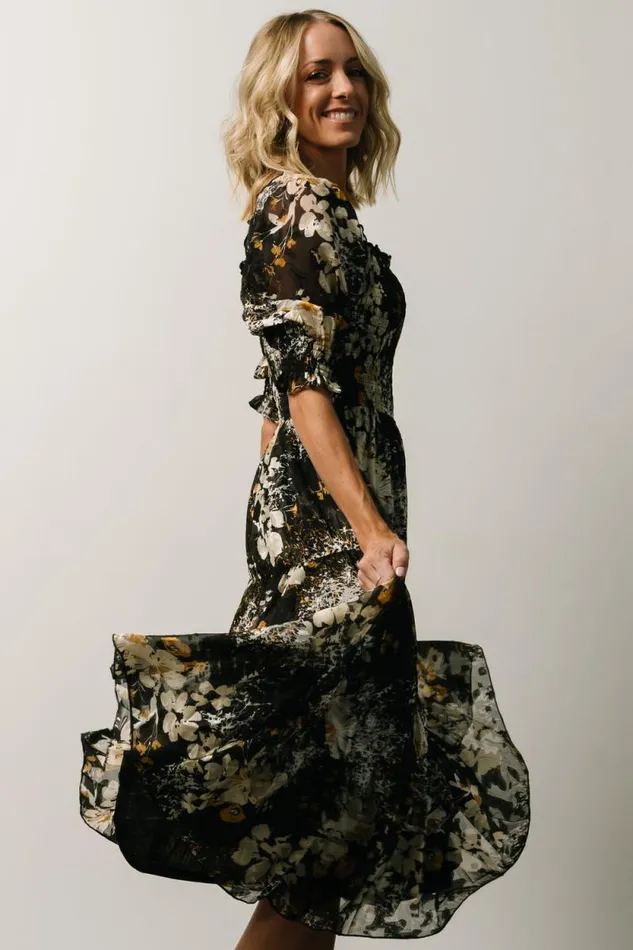 Women Fabian Jacquard Midi Dress Black Floral Baltic Born Midi Dresses Women Fabian Jacquard Midi Dress Black Floral Baltic Born Midi Dresses