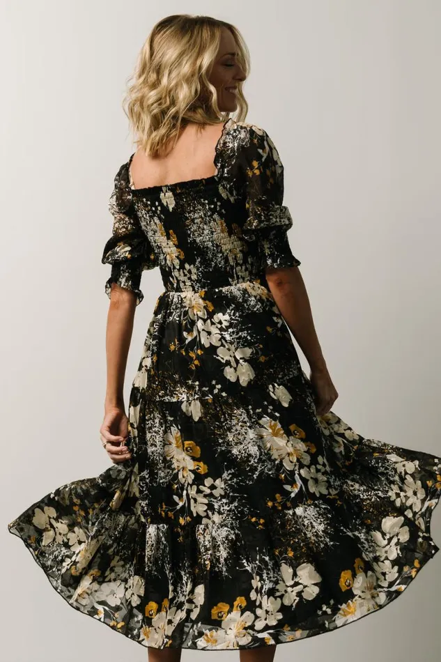 Women Fabian Jacquard Midi Dress Black Floral Baltic Born Midi Dresses Women Fabian Jacquard Midi Dress Black Floral Baltic Born Midi Dresses