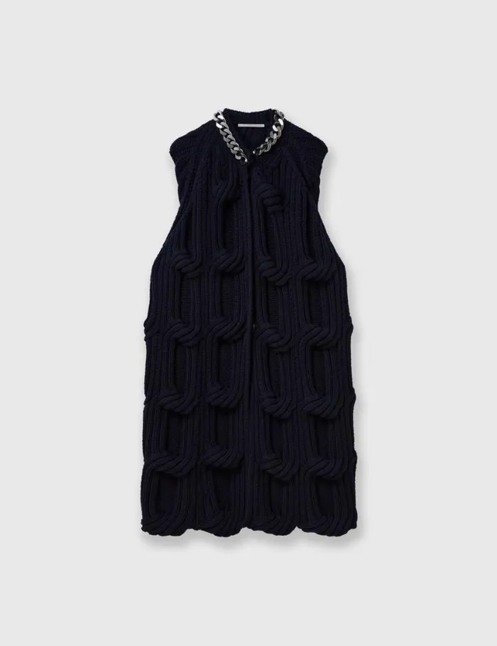Women Falabella Chain CableKnit Cape Navy Stella McCartney Coats And Jackets