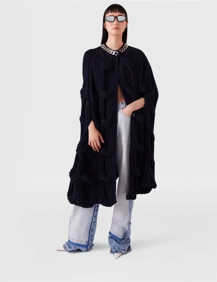 Women Falabella Chain CableKnit Cape Navy Stella McCartney Coats And Jackets Women Falabella Chain CableKnit Cape Navy Stella McCartney Coats And Jackets