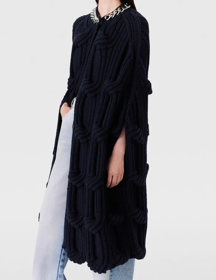 Women Falabella Chain CableKnit Cape Navy Stella McCartney Coats And Jackets Women Falabella Chain CableKnit Cape Navy Stella McCartney Coats And Jackets