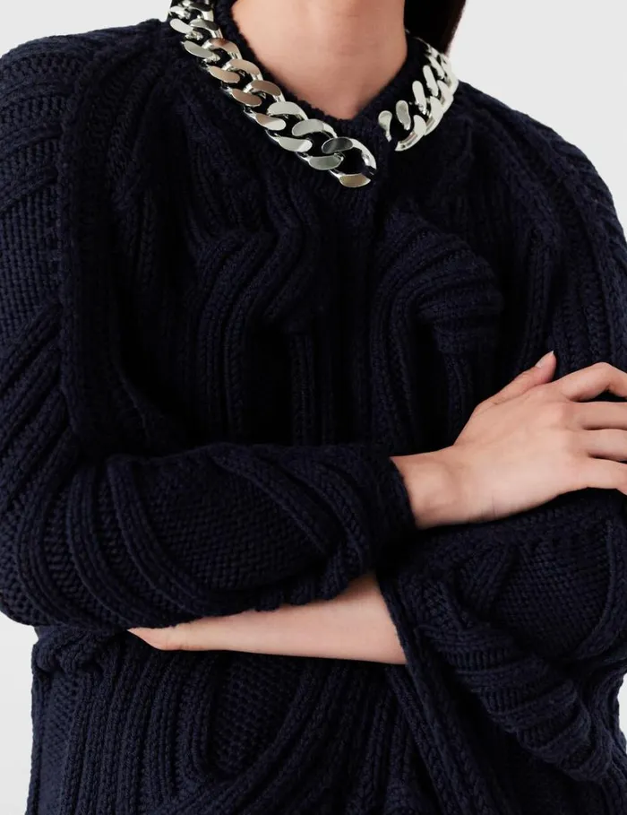 Women Falabella Chain CableKnit Cape Navy Stella McCartney Coats And Jackets Women Falabella Chain CableKnit Cape Navy Stella McCartney Coats And Jackets