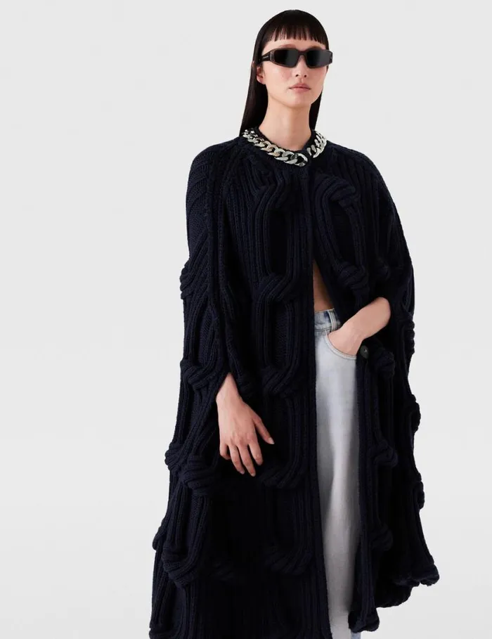 Women Falabella Chain CableKnit Cape Navy Stella McCartney Coats And Jackets Women Falabella Chain CableKnit Cape Navy Stella McCartney Coats And Jackets