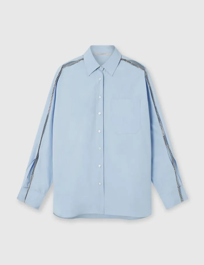 Women Falabella Chain Oxford Shirt Sky Blue Stella McCartney Shirts And Tops