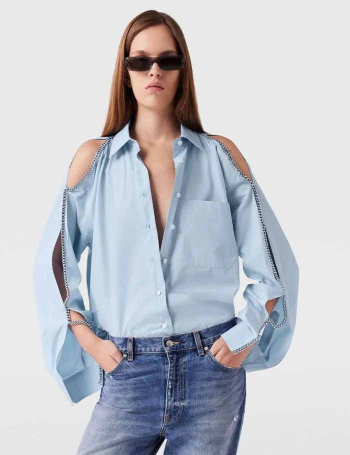 Women Falabella Chain Oxford Shirt Sky Blue Stella McCartney Shirts And Tops Women Falabella Chain Oxford Shirt Sky Blue Stella McCartney Shirts And Tops