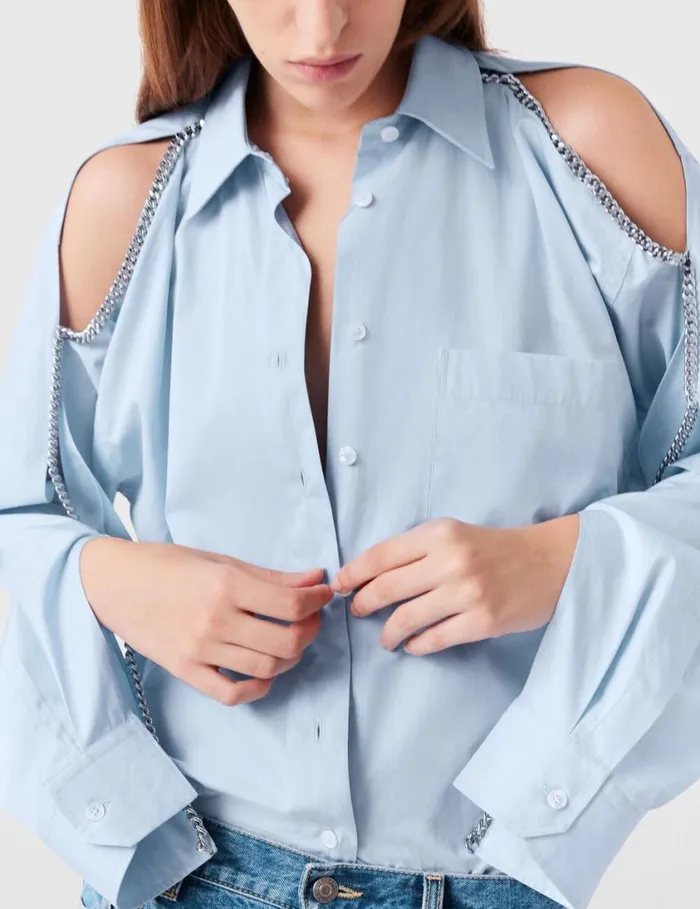Women Falabella Chain Oxford Shirt Sky Blue Stella McCartney Shirts And Tops Women Falabella Chain Oxford Shirt Sky Blue Stella McCartney Shirts And Tops