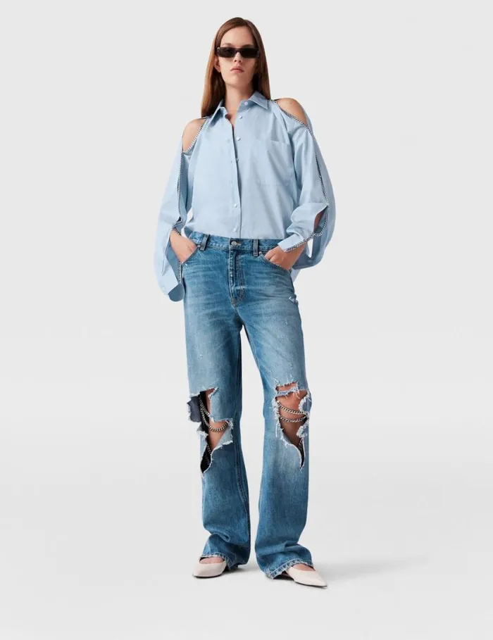 Women Falabella Chain Oxford Shirt Sky Blue Stella McCartney Shirts And Tops Women Falabella Chain Oxford Shirt Sky Blue Stella McCartney Shirts And Tops