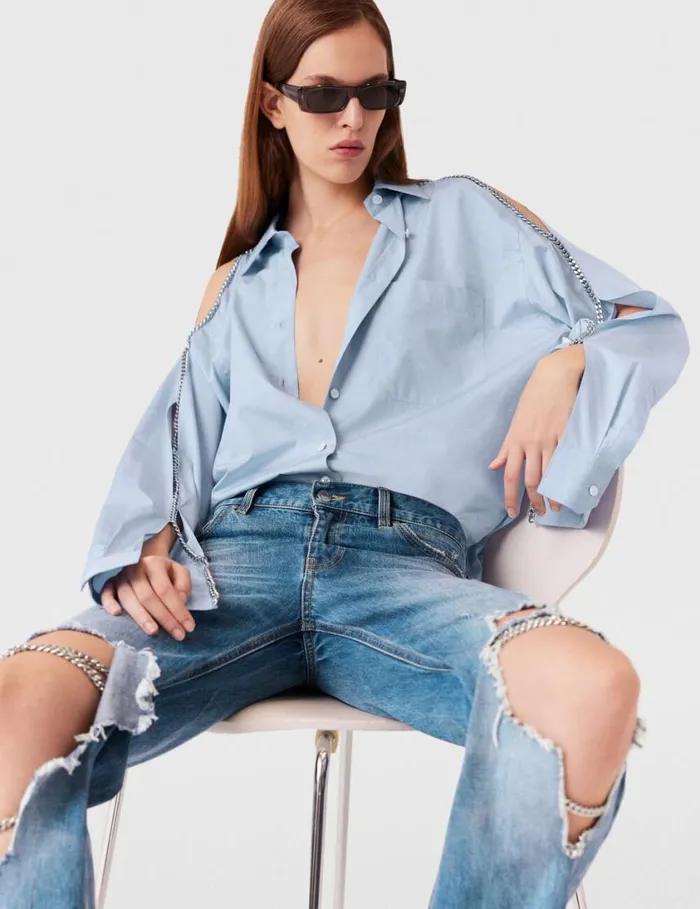 Women Falabella Chain Oxford Shirt Sky Blue Stella McCartney Shirts And Tops Women Falabella Chain Oxford Shirt Sky Blue Stella McCartney Shirts And Tops