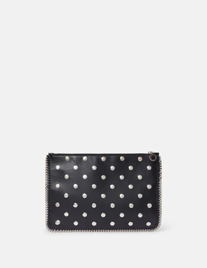 Women Falabella Studded Zippered Pouch Pitch Black Stella McCartney Iconic Falabella