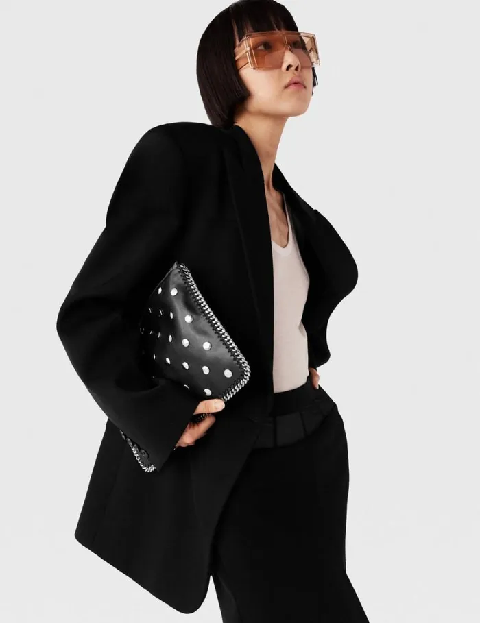 Women Falabella Studded Zippered Pouch Pitch Black Stella McCartney Iconic Falabella Women Falabella Studded Zippered Pouch Pitch Black Stella McCartney Iconic Falabella