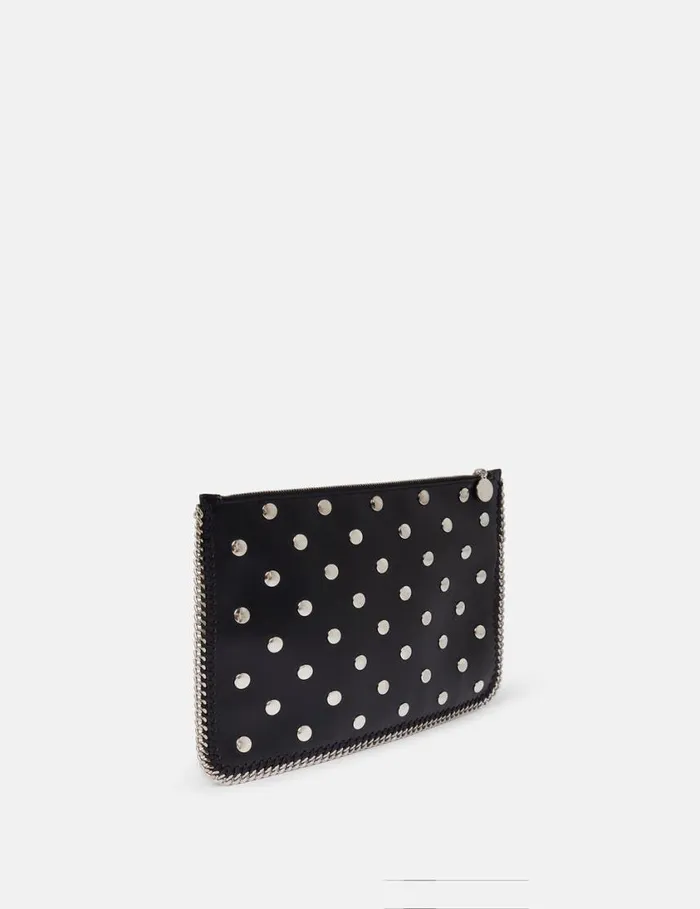 Women Falabella Studded Zippered Pouch Pitch Black Stella McCartney Iconic Falabella Women Falabella Studded Zippered Pouch Pitch Black Stella McCartney Iconic Falabella