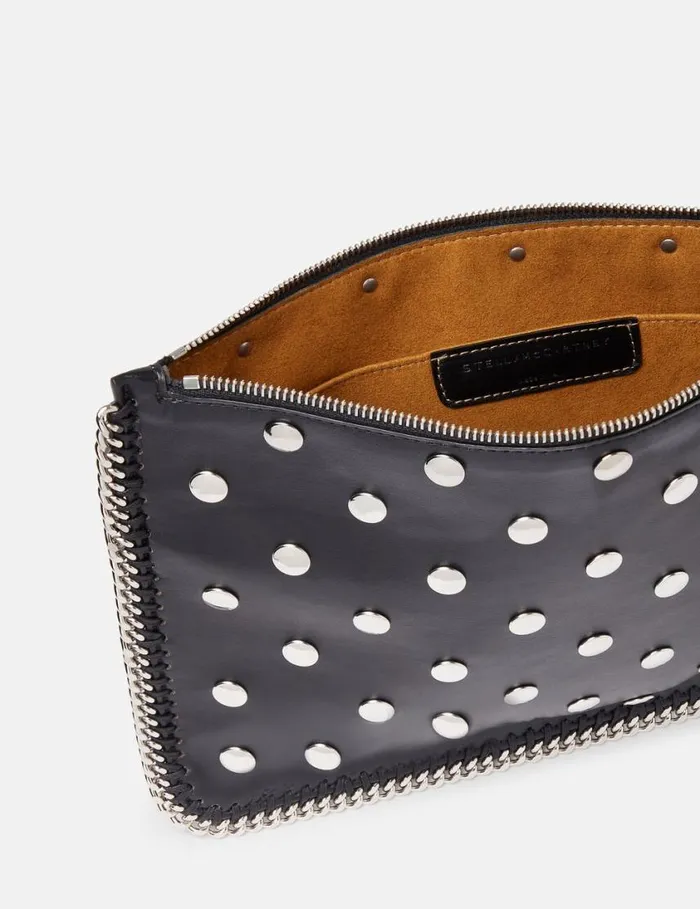 Women Falabella Studded Zippered Pouch Pitch Black Stella McCartney Iconic Falabella Women Falabella Studded Zippered Pouch Pitch Black Stella McCartney Iconic Falabella