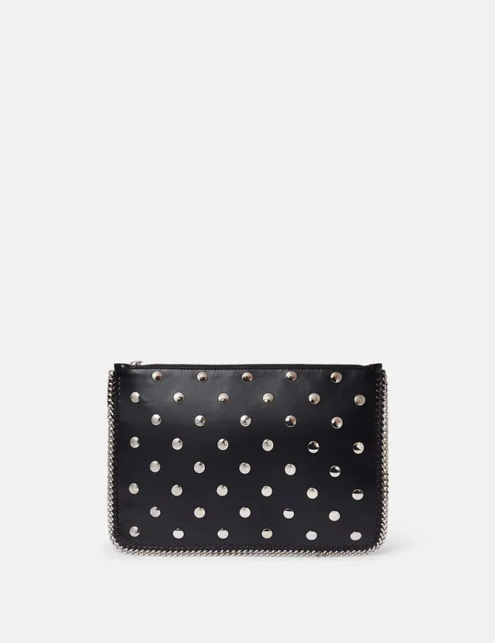 Women Falabella Studded Zippered Pouch Pitch Black Stella McCartney Iconic Falabella Women Falabella Studded Zippered Pouch Pitch Black Stella McCartney Iconic Falabella