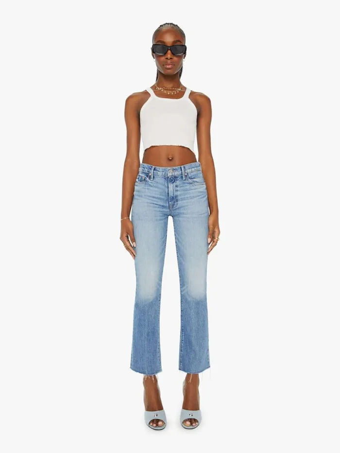 Women Flare Mother Denim The Outsider Flood Fray Blue navy