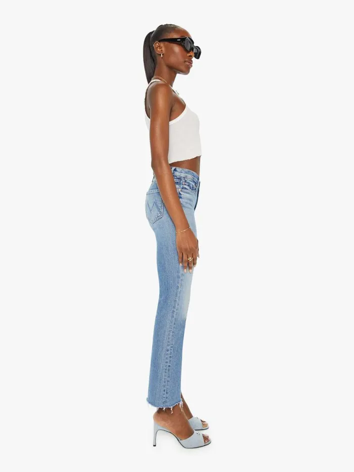 Women Flare Mother Denim The Outsider Flood Fray Blue navy