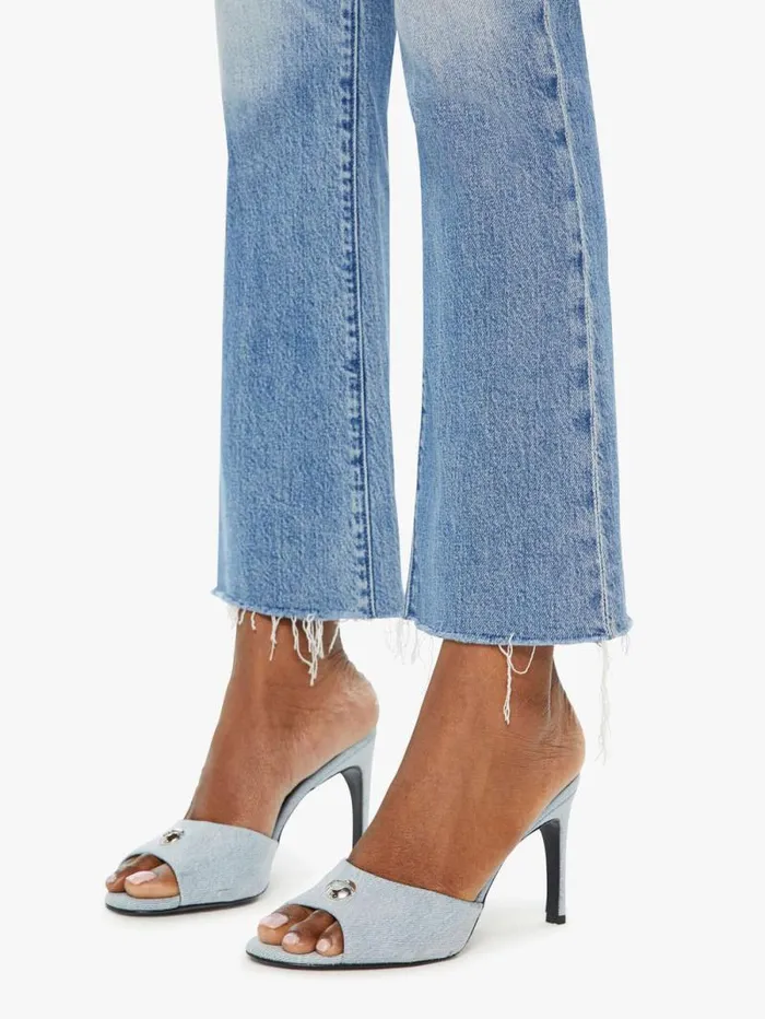 Women Flare Mother Denim The Outsider Flood Fray Blue navy