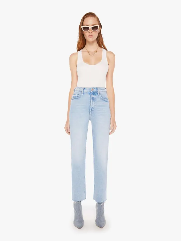 Women Flare Mother Denim The Tripper Ankle Fray Blue lightpastel