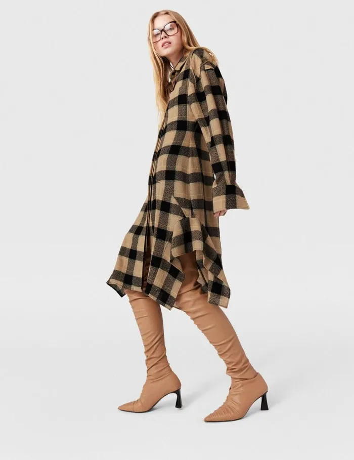 Women Flared Check Midi Dress Beige And Black Stella McCartney Dresses Women Flared Check Midi Dress Beige And Black Stella McCartney Dresses