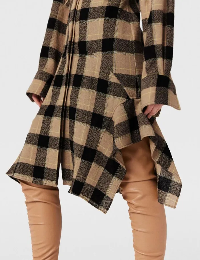 Women Flared Check Midi Dress Beige And Black Stella McCartney Dresses Women Flared Check Midi Dress Beige And Black Stella McCartney Dresses