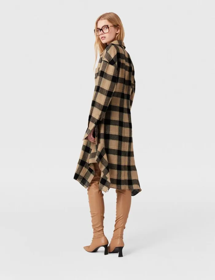 Women Flared Check Midi Dress Beige And Black Stella McCartney Dresses Women Flared Check Midi Dress Beige And Black Stella McCartney Dresses