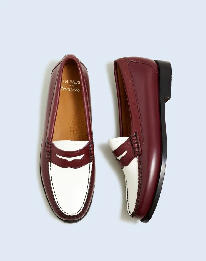 Women Flats and Loafers Madewell Madewell X GHBASS Whitney Weejuns Loafers Wine White