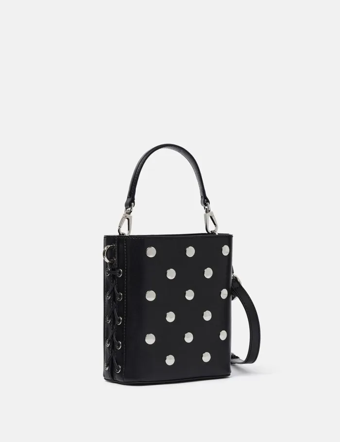 Women Frayme Studded Small Bucket Bag Pitch Black Stella McCartney Mini Bags And Clutches Women Frayme Studded Small Bucket Bag Pitch Black Stella McCartney Mini Bags And Clutches