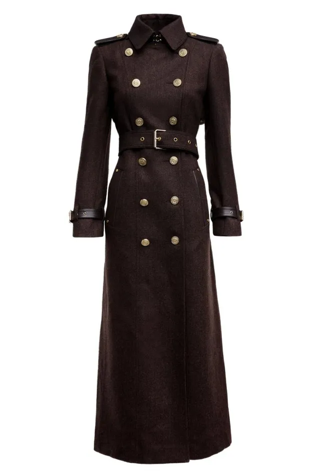Women Full Length Marlborough Trench Coat Chocolate Herringbone Holland Cooper Tailoring