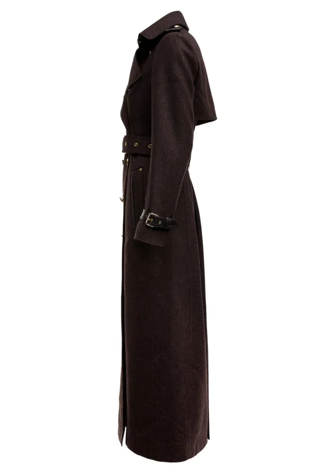Women Full Length Marlborough Trench Coat Chocolate Herringbone Holland Cooper Tailoring