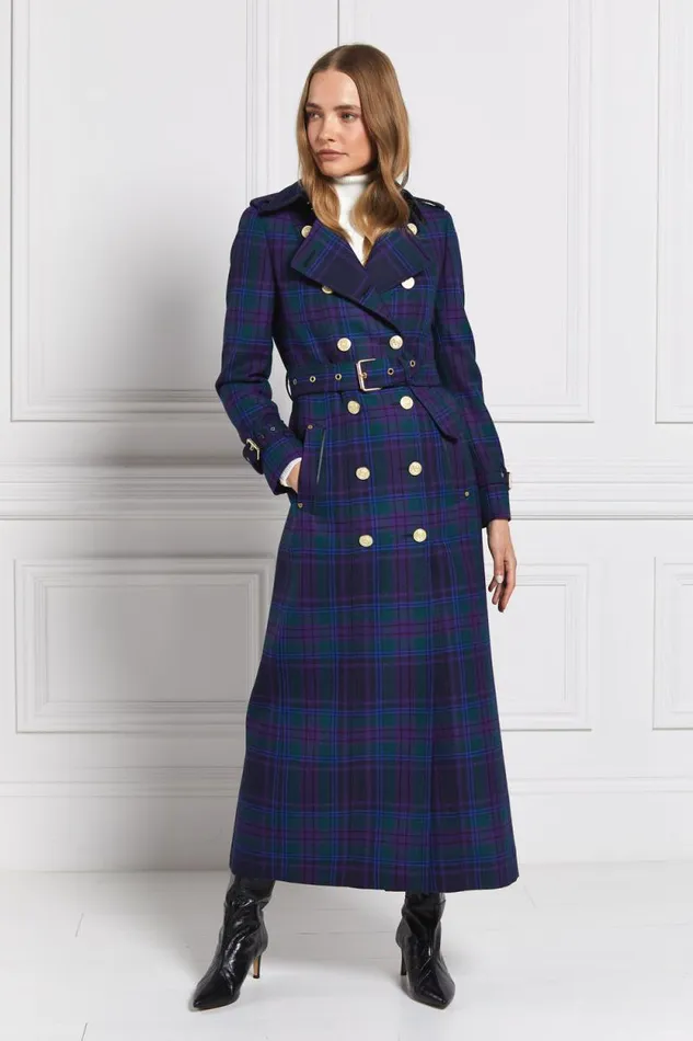 Women Full Length Marlborough Trench Coat Heather Tartan Holland Cooper Tailoring