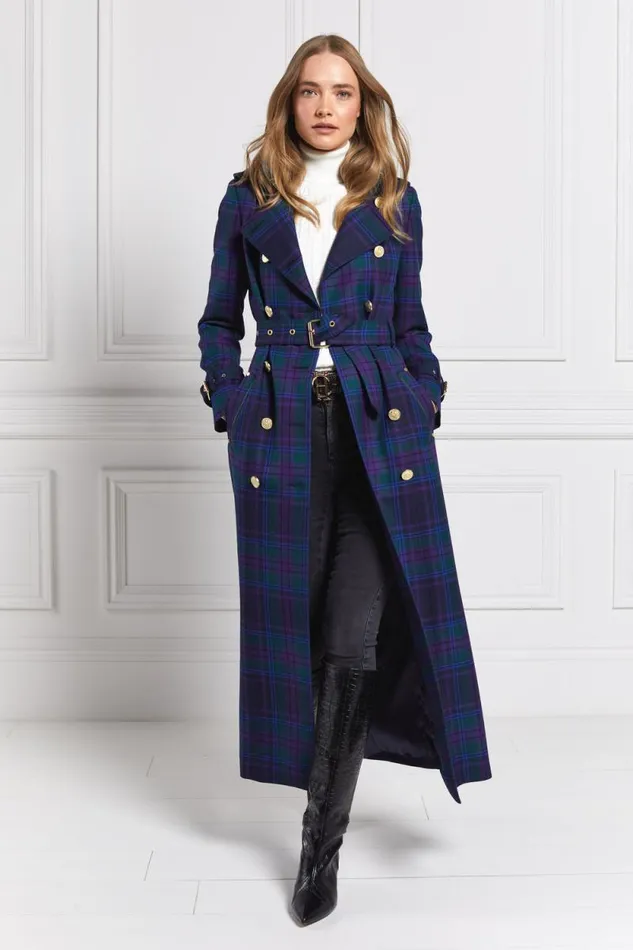 Women Full Length Marlborough Trench Coat Heather Tartan Holland Cooper Tailoring