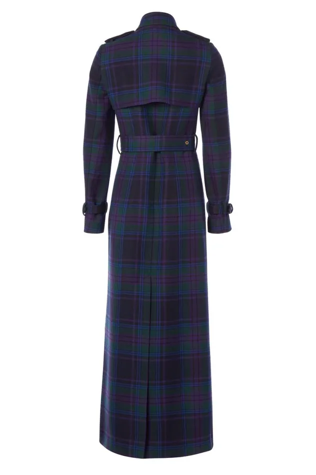 Women Full Length Marlborough Trench Coat Heather Tartan Holland Cooper Tailoring