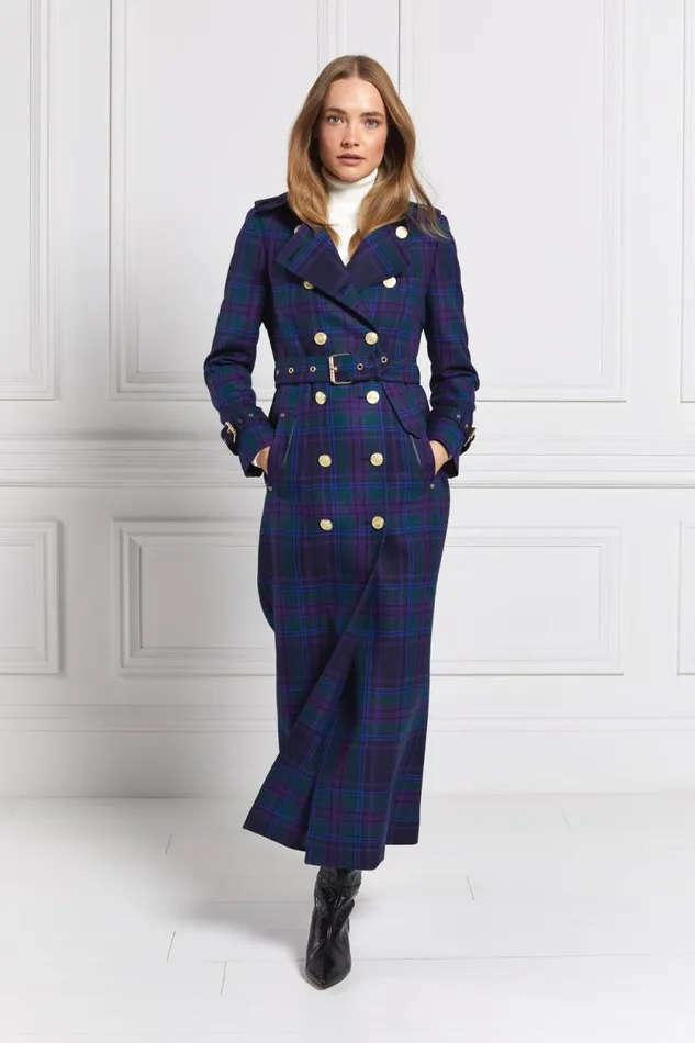 Women Full Length Marlborough Trench Coat Heather Tartan Holland Cooper Tailoring