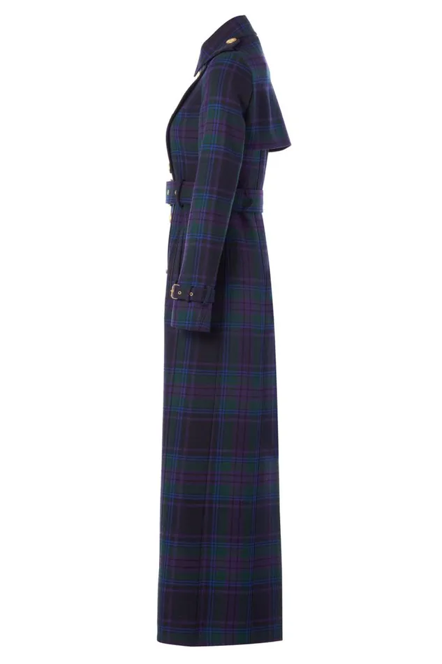 Women Full Length Marlborough Trench Coat Heather Tartan Holland Cooper Tailoring