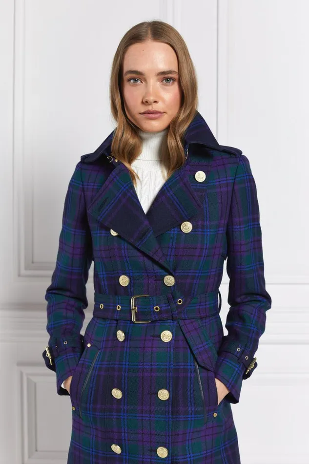 Women Full Length Marlborough Trench Coat Heather Tartan Holland Cooper Tailoring