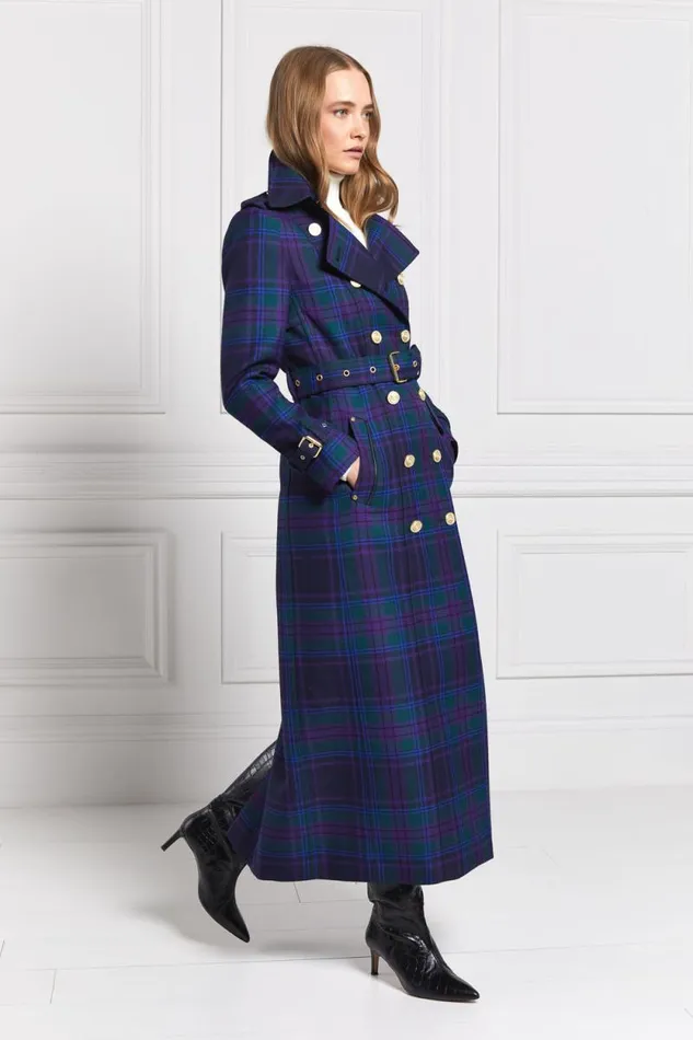 Women Full Length Marlborough Trench Coat Heather Tartan Holland Cooper Tailoring