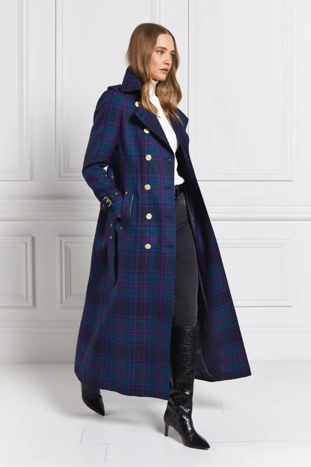 Women Full Length Marlborough Trench Coat Heather Tartan Holland Cooper Tailoring