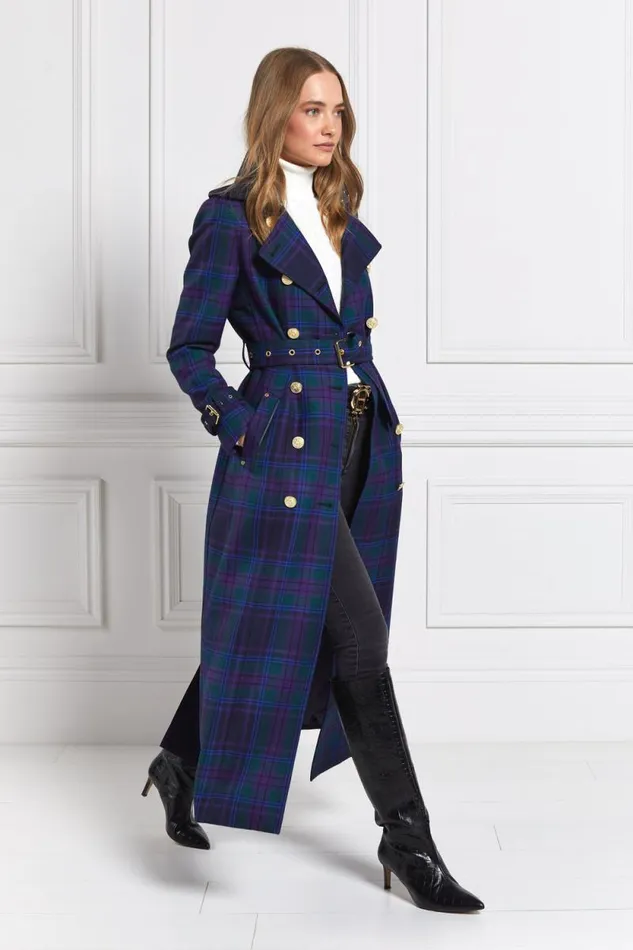 Women Full Length Marlborough Trench Coat Heather Tartan Holland Cooper Tailoring