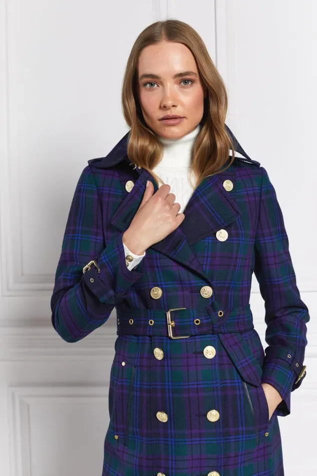 Women Full Length Marlborough Trench Coat Heather Tartan Holland Cooper Tailoring